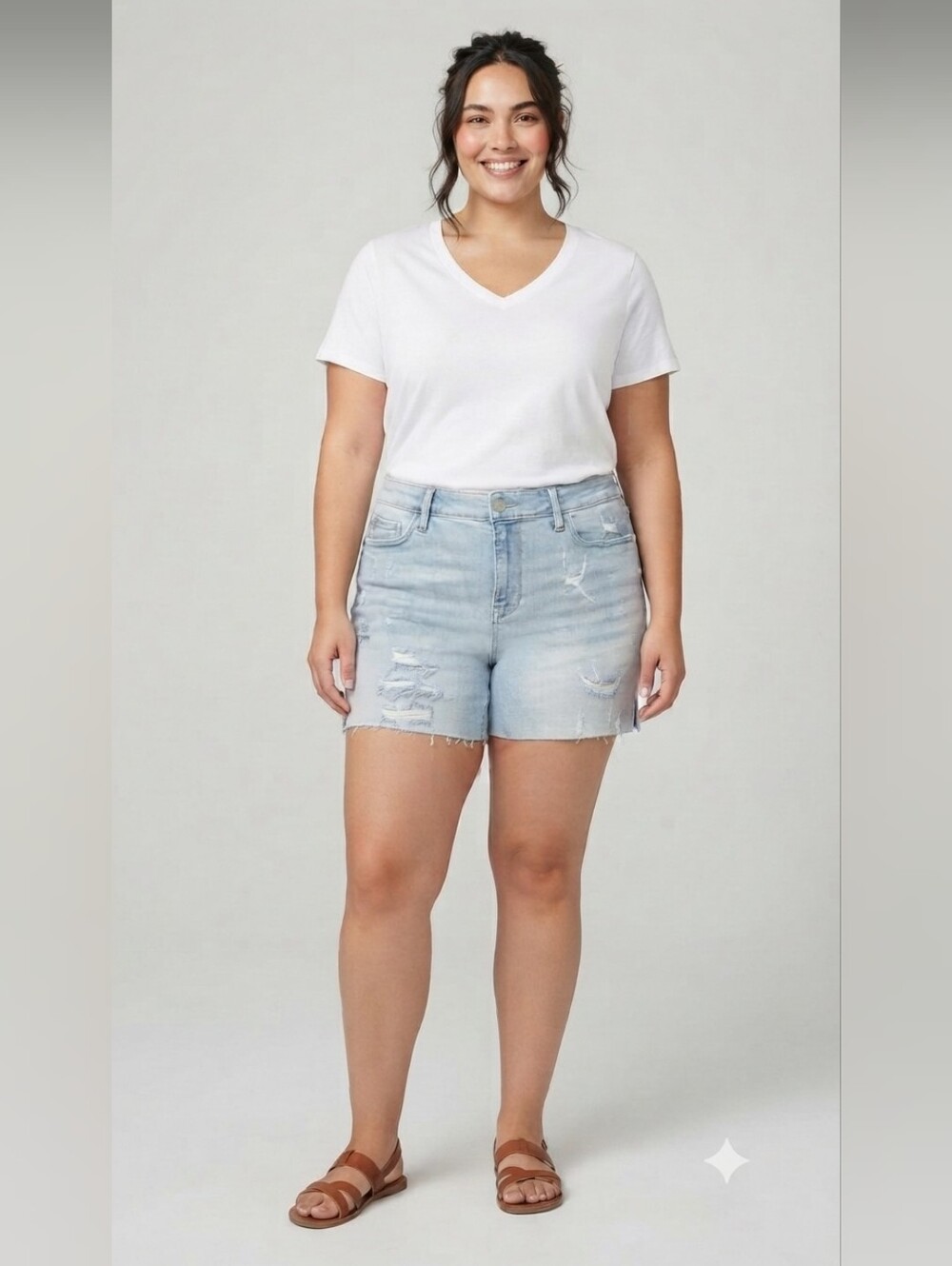 Judy Blue Light Blue High Waisted Side Slit Distressed Jean/ Denim Shorts NWT